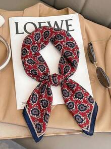 1 pieza Pañuelo de mujer con estampado de paisley, estilo vintage y lujoso. Pañuelo clásico para la cabeza, adecuado para viajes al aire libre, accesorio de estilo bohemio, diadema, pañuelo, ideal para crear un look perfecto - Negro rojizo - Ver 4