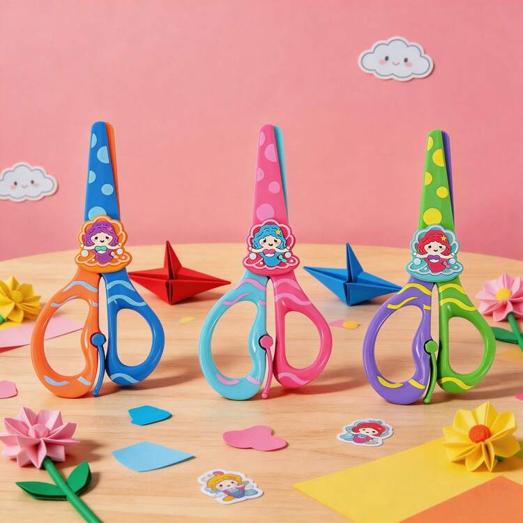 Children's Paper Cutting Scissors, Fun Paper Cutting Crafts, Includes A Pair Of Plastic Paper Cutting Scissors, Suitable For Art Classes And DIY Crafts. - Multicolor - View 1