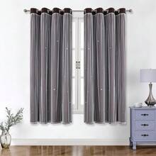 1 chiếc rèm voan họa tiết ngôi sao rỗng, rèm hai lớp bằng polyester cản sáng, thích hợp cho phòng khách và phòng ngủ, kiểu dáng dễ thương. - Cà phê nâu - Xem 31