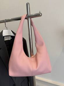 1 pieza Bolso de mano de unicolor de PU personalizado para uso diario, bolso de tela minimalista, bolso de hombro, bolso de sobaco - Rosa - Ver 10
