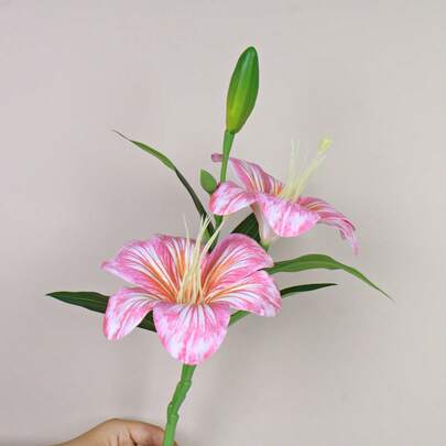 半枝百合仿真花装饰卧室客厅梳妆台仿真花室内装饰假花萱草粉色/蓝色/白色，情人节，生日毕业礼物