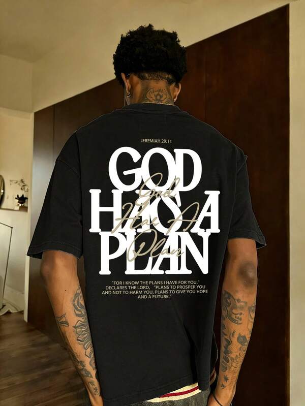  FRACTYR Men's Summer Fashion Minimalist English Slogan Graphic Print Round Neck Short Sleeve T-Shirt | Basic Style Street Casual Tee, Boyfriend Gift