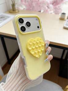 1个果冻色马卡龙可爱二合一手机壳，带DIY心形吸盘，2025最新畅销款，兼容 11、11 Pro、11 Pro Max、12、12 Pro、12 Pro Max、13、13 Pro、13 Pro Max、14、14 Pro，也兼容 17/17 Pro/Air/17 Pro Max，防震保护壳 - 黃色 - 查看 1