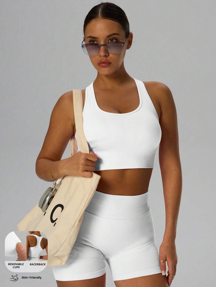 Yefecy 运动无缝舒适透气聚拢瑜伽背心文胸，带胸垫的健身瑜伽内衣