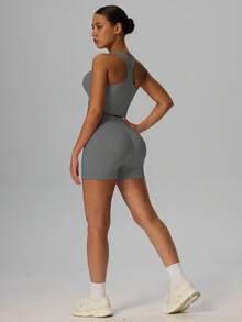 Yefecy Soutien-gorge de sport sans couture, confortable et respirant avec coussinets. Sous-vêtements de fitness et de yoga - Gris - Voir 5