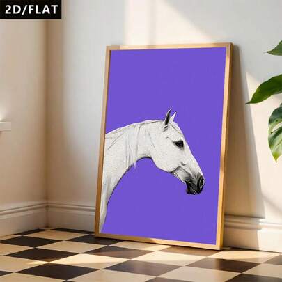 2D/Flat 1pc Elegant White Horse Head Silhouette Paired With Blue Background Modern Minimalist Art Posters, Animal Themed Decor Painting, Home Decor, Hanging Painting, Bedroom Living Room Dining Room Coffee Shop Wall Decorn, Canvas Wall Arts(No Frame/Wrapped Canvas)