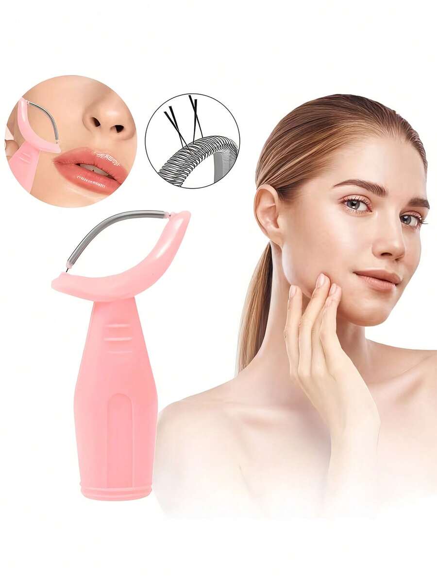 女士面部脱毛弹簧，可去除唇部、下巴、面部、颈部多余毛发，原装弹簧式脱毛工具，粉色滚轮脱毛用品 - 彩色 - 查看 1