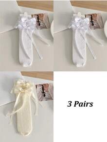 1/3 双春夏薄款过膝袜，芭蕾舞鞋款中筒袜，洛丽塔蝴蝶结袜，网眼镂空无跟长袜，蕾丝边直筒袜，心形图案袜 - 彩色 - 查看 23