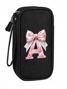 Compact Black Double-Layer Zipper Storage Bag And Digital Product Organizer With 26 Cute Patterned Bow Letters: A Must-Have Travel Cable And Electronics Storage Accessory That Can Store Power Banks, USB Data Cables, Headphones - Multicolor - View 13