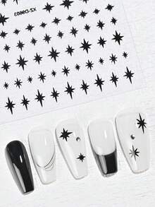 6pcs Black Star Nail Art Stickers Set - 3D Self-Adhesive Mixed Starburst, Alphabet & Star Nail Decals Gifts For Women Girls - 6sheets,Y2K Gothic Punk Style, Waterproof Nail Decoration For Acrylic Nails, DIY Manicure Accessories For Nail Salon & Home Use - Multicolor - View 11