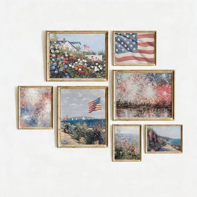 Bộ 7 tranh canvas chủ đề Ngày Độc lập. Tranh ngày 4 tháng 7, phong cách ven biển cổ điển, trang trí tường mùa hè nước Mỹ. Tự do không bao giờ lỗi thời. Tranh trang trí tường, trang trí nhà cửa, trang trí phòng theo phong cách thẩm mỹ, tranh áp phích trang trí phòng. Có khung tùy chọn.