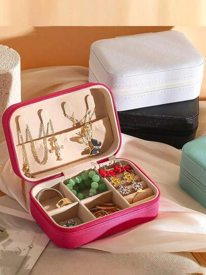 1pc Portable Travel Jewelry Storage Box, Multi-Layer Earring Ring Organizer, Makeup Cosmetic Case, Jewelry Display Tray, Perfume Holder, PU Leather Large Capacity Jewelry Box, Waterproof & Anti-Oxidation Material To Protect Rings, Earrings, Necklaces, Holiday Gift, Gift For Women, Suitable For Teachers, Friends And Family