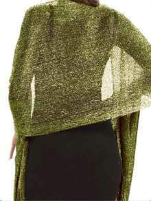 Khăn choàng màu xanh ô liu ánh kim, khóa tròn, khăn choàng tua rua nhẹ, thoáng khí, thanh lịch dành cho nữ dự tiệc. - Màu xanh Ô liu - Xem 3