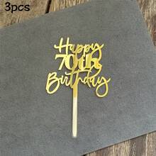1个/3个/6个金色亚克力“18/21/30/40/50/60/70岁生日快乐”蛋糕装饰插牌套装，镜面金色蛋糕装饰插牌，适用于50/60岁生日派对甜点装饰 - 多色 - 查看 6
