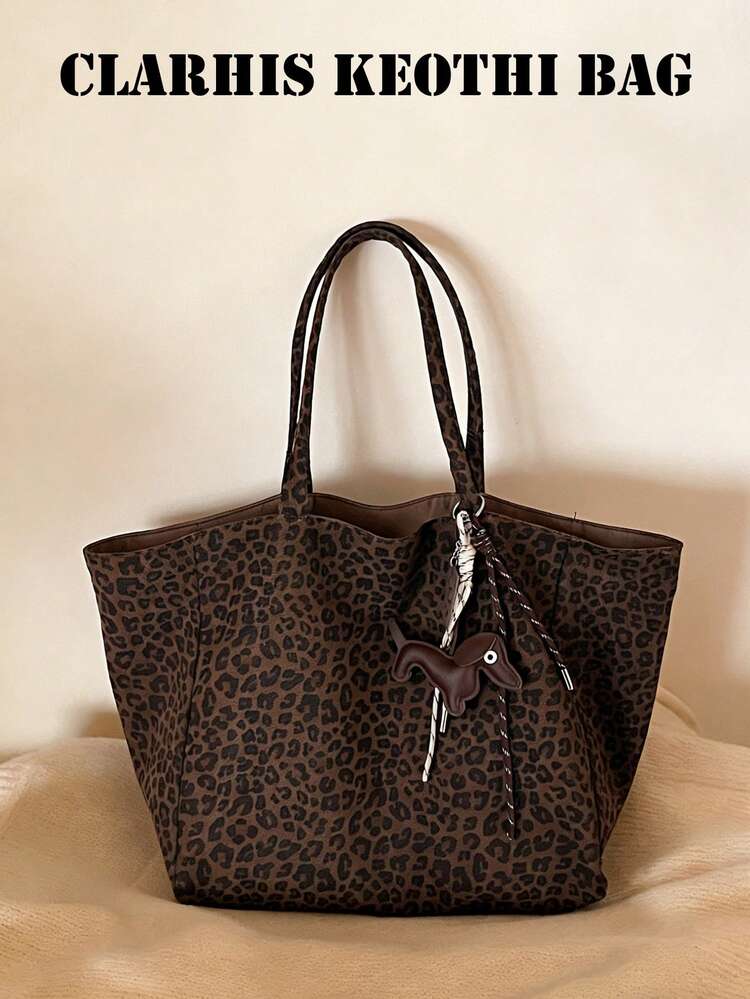 Stylish Leopard Print Tote Bag, Large Capacity Shoulder Bag, Perfect Underarm Bag For Commuting - Brown - View 1