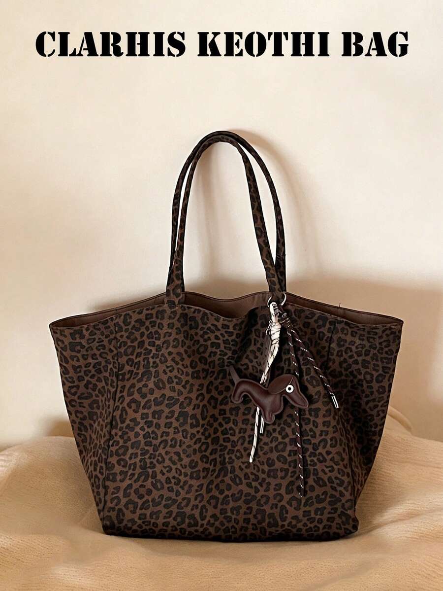 时尚豹纹手提包，大容量单肩包，通勤必备腋下包。 - 棕色 - 查看 1