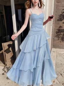 Đầm hai dây xếp ly bất đối xứng thanh lịch, thời trang đa năng, phù hợp cho phái nữ, thiết kế hai dây mảnh tối giản, thích hợp cho tiệc tùng, dạ hội, buổi tối, sinh nhật, đám cưới, tựu trường và các dịp khác, kiểu dáng trang nhã và ôm sát cơ thể, thích hợp cho mùa hè. - Màu xanh bụi bặm - Xem 3