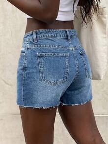 女士时尚休闲水洗浅色牛仔短裤 - 淺色水洗藍 - 查看 3