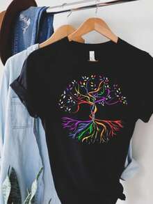Neurodiversidad, Camiseta con el Árbol de la Vida, Camiseta de Concientización sobre el Autismo, Camiseta de Orgullo para el TDAH, Regalo de Salud Mental para Ella - Negro - Ver 1