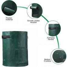 Bộ 4 túi trồng rau củ quả dung tích 10 gallon, có nắp và tay cầm, thích hợp trồng cà chua, trái cây, cà rốt, hành tây, khoai tây, dâu tây và các loại rau khác. Túi trồng có nắp (màu xanh lá cây) - màu xanh lá - Xem 4