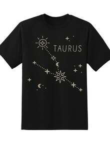 Taurus Zodiac Constellation T Shirt Astrology Star Sign Graphic Tee For Women Casual Astral Fashion Top Celestial Print Shirt Summer Wear,220g - 黑色 - 查看 3