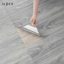 24pcs PVC Wood Grain Self-Adhesive Floor Tiles, Plastic Flooring For Home Renovation, Can Be Directly Laid On Cement Floor - 24pcs - View 2