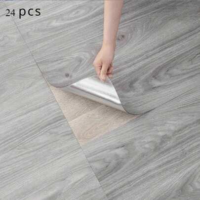 24 piezas de baldosas autoadhesivas de PVC con textura de madera, piso de plástico para renovación del hogar, se puede colocar directamente sobre piso de cemento