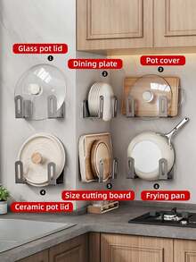 2pcs Plastic Pot Lid Rack, Wall-Mounted Pot Lid Holder Without Drilling, For Storing Pot Lids, Cutting Boards, Frying Pans And Other Kitchen Supplies - Multicolor - View 4