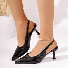 Giày cao gót mũi nhọn cài nút bằng da màu đen bóng, hở mũi, thời trang nữ Xuân/Hè 2026, kiểu dáng thanh lịch và thường ngày. - màu đen - Xem 8