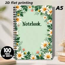A5尺寸清新花卉图案螺旋装订笔记本，简约而不失优雅，柔和的绿色封面点缀着盛开的雏菊和缤纷的花朵，散发着浓郁的文学气息。无论是记录每日灵感、撰写笔记还是规划日程，这款笔记本都是理想之选，为您的书写时光增添一抹自然之美。 - B - 查看 7