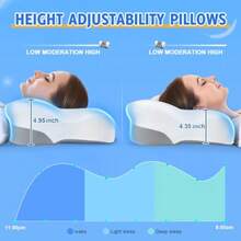 Cervical Neck Pillow for Side Sleeper - Memory Foam Pillows Ergonomic Neck Support for Pain Relief Contour Memory Foam - Adjustable Orthopedic Bed Pillows with Breathable Pillowcase Queen Size - Blanco Gris - Ver 6