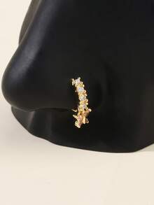 1件装立方氧化锆粉色蝴蝶鼻环，铜质人体穿刺饰品，男女皆宜 - 金色 - 查看 5