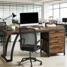 Home Office Desks - Black+Brown + Metal & Wood - View 10