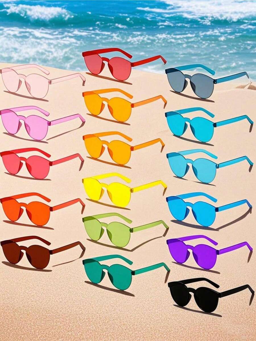 10pcs Assorted Candy Color Glasses Mixed With Round Metal Decor, Perfect For Summer Beach, Holiday Party And Outdoor Activities! - Multicolor - View 1
