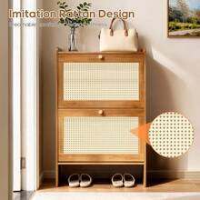 Slim Flip Top Shoe Cabinet, Bamboo Shoe Rack With Raised Base, Modern 2-Tier Shoe Storage For Entryway & Front Door - 2門 - 查看 11