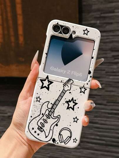 1个时尚简约亲肤PC材质可爱简约线条乐器吉他星元素折叠手机壳，可保护手机并防止跌落，适用于：三星Galaxy Zflip 3/Zflip 4/Zflip 5/Zflip 6/Zflip 7/ Find N3 Flip/ Razr 50 Ultra/ Razr 60 Ultra/ Razr 60/ Razr 50/小米MIX Flip/Galaxy Z Flip7 FE