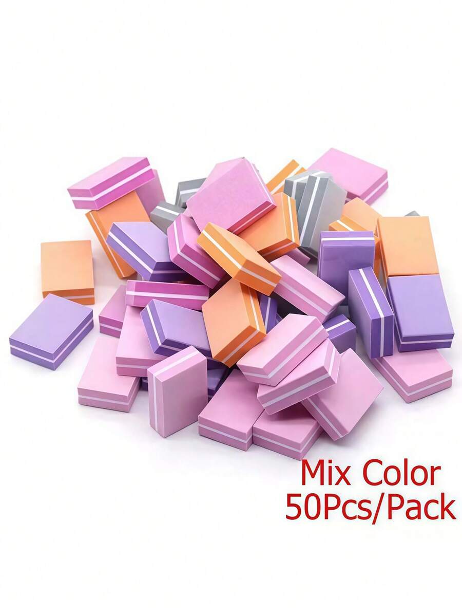 50 miếng dũa móng tay hai mặt, mút xốp mini. - Nhiều màu - Xem 1