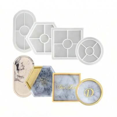 1个环氧树脂硅胶模具托盘，圆形、方形、六边形、椭圆形硅胶模具，适用于DIY装饰品、珠宝、杯垫、桌面托盘制作