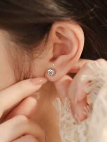 1 Đôi bông tai đính đá Moissanite tròn, quà tặng trang sức cao cấp dành cho nữ, quà tặng trang sức chất lượng cao bằng bạc sterling 925. - Bông tai tròn - Xem 4