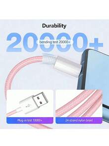 这款 USB-A 转 Type-C 快充线采用尼龙编织设计，提供 3.3 英尺和 6.6 英尺两种长度可选。无论室内、室外、旅行途中还是车内，它都能满足您的各种充电需求。该线缆支持 18W 至 60W 的快充功率，兼容 17/16/15/Pro/Pro Max 以及其他安卓智能手机。 - 粉色 - 查看 4