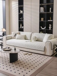 1pc Solid Color Plaid Pattern Chic Sofa Cover, Modern Minimalist Sofa Slipcover, Stain Resistant, Anti-Slip, Dust-Proof, Protects Sofa, Machine Washable, Non-Deforming, Fade-Resistant, Durable, Pet-Friendly, Sofa Makeover, Sofa Decor, Enhances Ambiance, Fits 1-4 Seater, L-Shaped Sofa - Grey - View 2