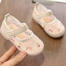 1 Pair Infant/Toddler Girls' Flat Non-Slip Pink Casual Mesh Breathable Shoes With Cherry Blossom & Butterfly Embroidery Decor - Beige - View 2