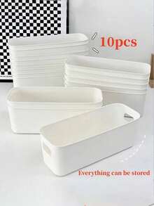 10pcs White ABS Plastic Storage Boxes Set - Stackable, Multipurpose, Suitable For Home, Dorm, School And Office Essential Storage, Multifunctional Storage Boxes, Drawer Style Desk Makeup Organizer Combo, Clear Plastic Drawer Organizers, Versatile, Transparent Vanity Organizer Boxes - Multicolor - View 7