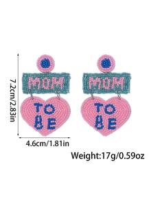 1 Pair "MOM TO BE" Rice Bead Pearl Drop Earrings, Mother's Day Creative Gift Handmade Heart Letter Pendant Earrings, Mother's Day Gift - Multicolor - View 6
