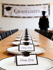 Thiệp giấy gấp chắc chắn năm 2026 dùng cho tiệc tốt nghiệp, có khung ngôi sao màu đen và vàng, cùng khoảng trắng để viết, phù hợp cho các bữa tiệc tốt nghiệp trung học/đại học, lễ kỷ niệm, tiệc chiêu đãi, đám cưới và các sự kiện khác. - nhiều màu - Xem 4