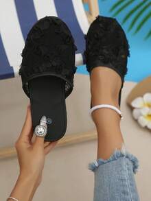 Dép lê lưới ren kiểu dáng mới mùa Xuân/Hè 2026, giày slip-on khoét lỗ dành cho nữ. - màu đen - Xem 1