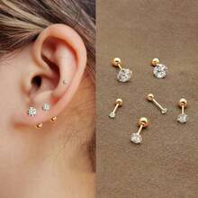 3 Pairs 18K Gold Plated Stainless Steel Classic Round Stud Earrings Set, Fashion Hypoallergenic Daily Wear Jewelry Gift For Women - Earring Set - View 3