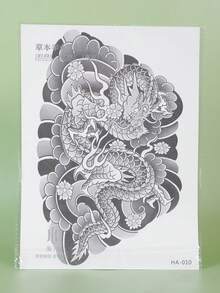 1件裝 男士龍紋半永久紋身貼，日式傳統風格，防水抗汗，可維持1-2週，逼真草本果汁色，耐磨防摩擦，不反光黑色，男女皆適用，適合手臂、胸部、腿部、腹部、腰部、手指、頸部、脊椎，現代感身體藝術紋身貼 - 有 - 查看 5