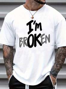 S100% Cotton Unisex Round Neck Short - Sleeve T - Shirt: "I'm Broken" Bold Statement Summer Men's TopSoft Fabric - 白色 - 查看 6
