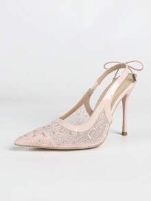 Tocuri înalte cu vârf ascuțit, elegante, minimaliste, roz deschis, din dantelă, elegante, sexy, pentru petrecere, versatile, cu goluri - Baby Pink - Vizualizare 2